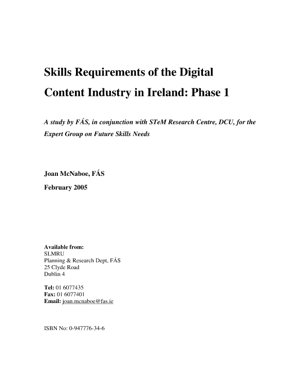 Skills Requirements of the Digital Content Industry in Ireland: Phase 1